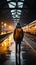 A lone traveler, backpacking, walks with purpose through the train station