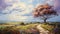 Lone Tree On A Road Lively Coastal Landscape Painting