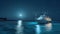 Lone yacht with Super Full Moon AI generated image