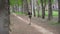 Loneliness Caucasian teenager brunette girl in protective medical face mask in warm jacket walks through woods among trees