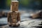 Loneliness embodied, a sad wooden man on a blurred backdrop