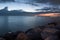 Loneliness panorama at sea during the winter time, slow shutter speed to move the water