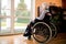 Loneliness senior woman sitting in wheelchair at nursing home