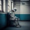 Lonely, abandoned robot in a mental institution. Generative AI