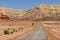 Lonely asphalt road through the hills and desert in Timna National Park, Israel