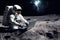 Lonely astronaut using laptop sitting on moon. generative ai