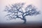 lonely bare tree in the fog generative ai