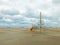 Lonely beach with climbing frame