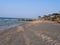 lonely beach with parasols