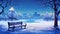 Lonely Bench In Snow: Vibrant Illustration Of Night City Panorama