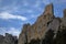 A lonely bird soars high above the ruins of the Cathar castle Peyrepertuse