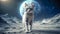 Lonely brave cat walks on the moon, space cat