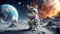 Lonely brave cat walks on the moon, space cat