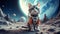 Lonely brave cat walks on the moon, space cat