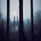 A lonely building in a gloomy forest