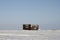 Lonely cabin in a snow landscape on the arctic tundra