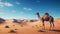 A lonely camel in the desert. Lone Camel in the Desert sand dune with blue sky. generative ai