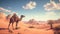 A lonely camel in the desert. Lone Camel in the Desert sand dune with blue sky. generative ai