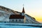 Lonely church building in Iceland at sunrise