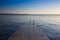 Lonely concrete dock of a city beach at sunset, Slovenia