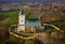 Lonely countryside church near river bank