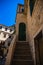 Lonely door with stairs, architecture of the old town of Kotor