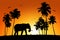 Lonely elephant on tropical sunset background