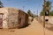 Lonely empty unpaved road in a village in the desert of Sudan, Africa