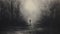 Lonely Figure: Dark And Moody Pencil Drawing Of A Wanderer In The Mist