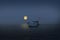 Lonely fisherman boat with full moon evening