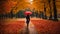 Lonely girl stands the autumn park, rain leaves october lifestyle september season