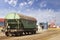 Lonely goods van on a railroad at container terminal in a marine port