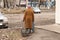 Lonely grandmother Donbass rear view