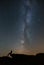 Lonely guy watching the Milky Way from a mountain ridge