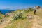 Lonely hiker photographs on a Kara-dag natural reserve