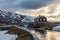 Lonely house in the sunset rays on the road from Dalsnibba to Geiranger fjord, Geiranger, Sunnmore,  Romsdal county, western