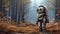 Lonely Inspection Robot In Autumn Forest: Soft Realism, Rtx, Cute And Dreamy