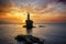 A lonely lighthouse named Tourlitis on a rock in the calm, sea of Greece
