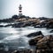 Lonely Lighthouse on Rocky Shoreline