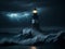 A lonely lighthouse standing tall against waves ai