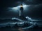 A lonely lighthouse standing tall against waves ai