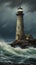 Lonely Lighthouse Towering Over Industrial Revolution Waves in Realistic Oil Painting.