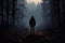 lonely lost person in dark forest landscape AI generated