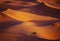 Lonely man and camel in Sahara Desert