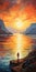 Lonely Man On The Coast At Sunset: A Whistlerian Illustration