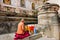 Lonely man read buddhist book on old Pali language