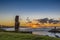 Lonely moai at sunset near the marina of Hanga Roa