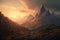 Lonely mountain landscape sunset. Generate Ai