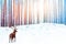 Lonely noble deer against winter fairy forest. Snowfall. Winter Christmas holiday image