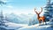 Lonely noble deer mail with big horns against winter fairy forest at sunset. ai generative